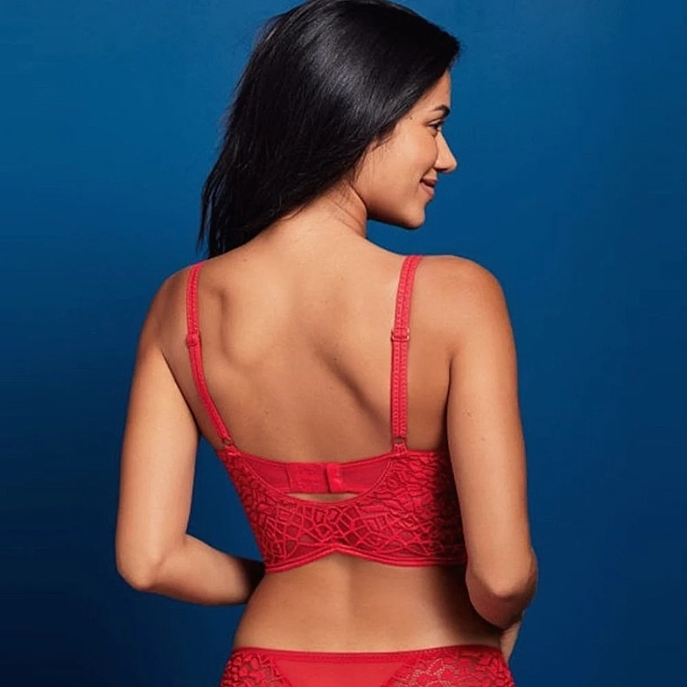 New! FREYA Soiree Longline Lace Underwire Bra 30G Rouge Red Bralette - Picture 2 of 7